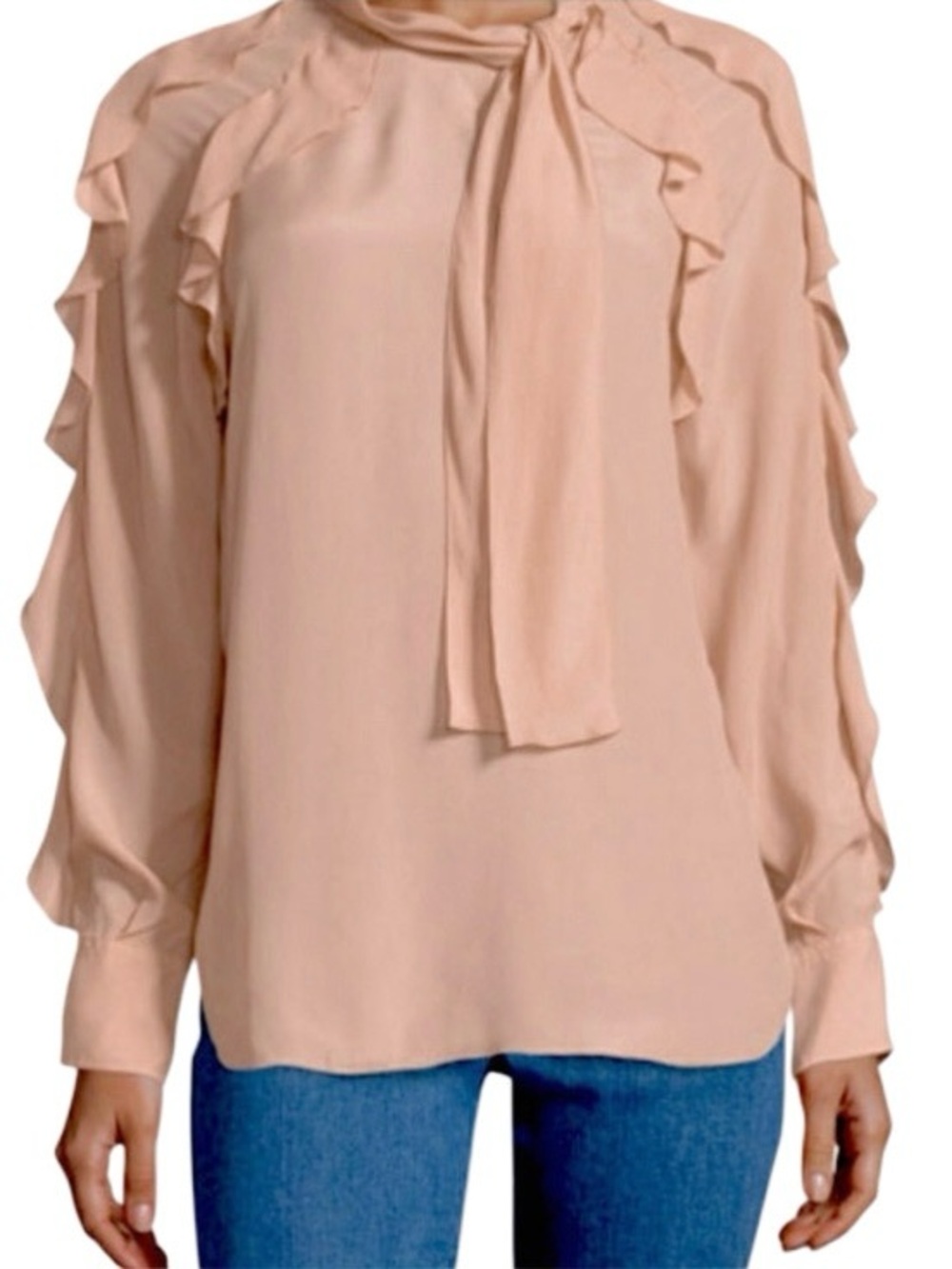 $425 See by Chloe Womens Anemone Pink Tie-Neck Ruffle Blouse Top Size FR 34 US 2